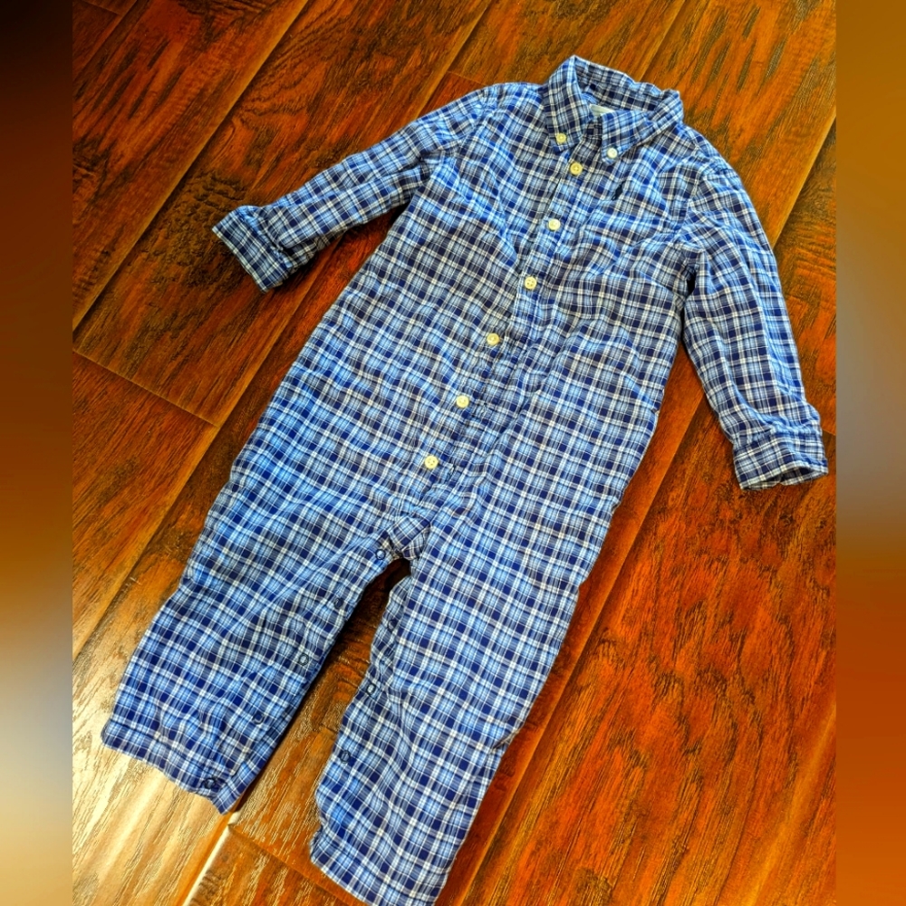 Polo Ralph Lauren Kensington Plaid Cotton Poplin Romper Coverall 12 mo